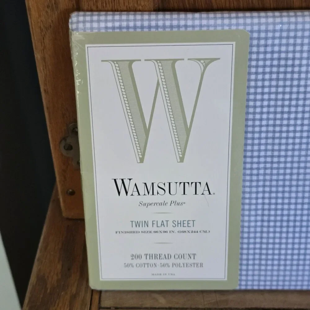 VTG Wamsutta Supercale Plus Twin Flat Sheet BLUE Gingham Sealed/Unused